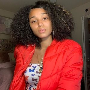 Bright red puffer jacket